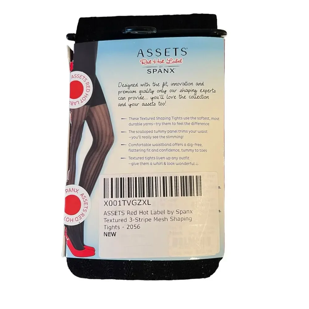 Spanx‎ Assets Black 3 Stripe Mesh Shaping Tights Size 5 New
